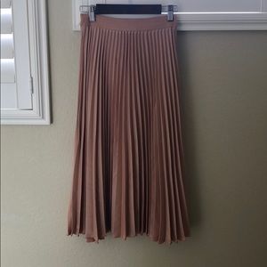 blush satin pleated midi skirt